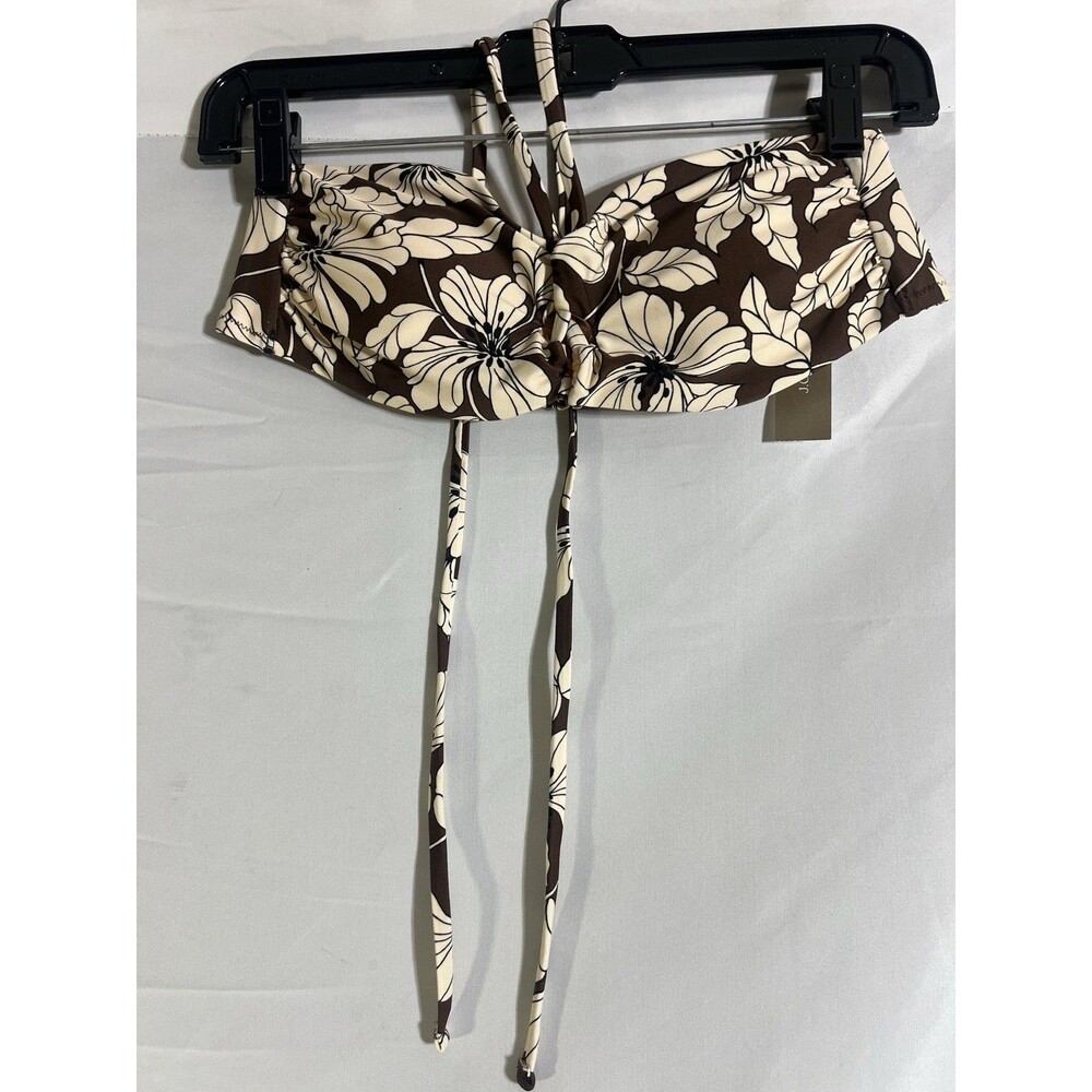 J Crew Top Woman's M Knot Bandeau Brown Floral Bikini Swim Bathing Suit NWT